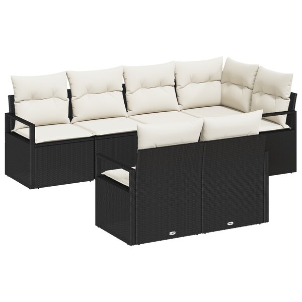 Ensemble de 7 pièces de canapés de jardin avec coussins noir en poly rattan