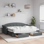 vidaXL Lit de jour avec gigogne et tiroirs gris foncé 80x200 cm tissu