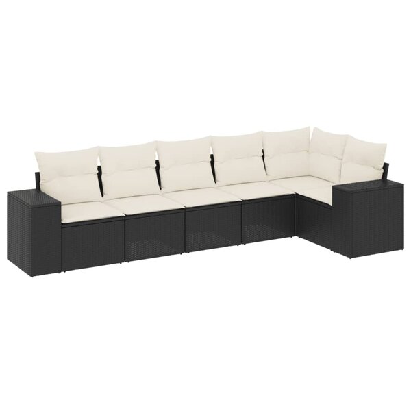 vidaXL Salon de jardin 6 Pièces avec coussins noir résine tressée