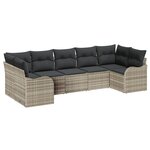 Ensemble de canapés de jardin 7 pièces avec coussins gris clair poly rotin