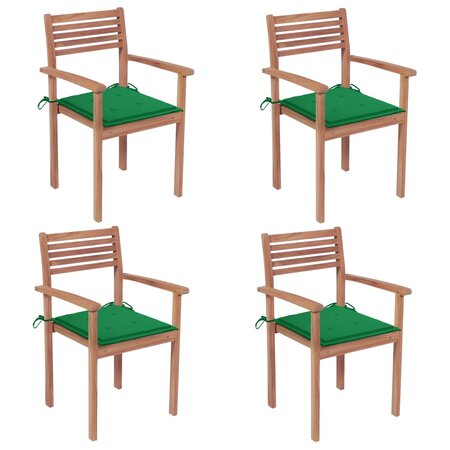 vidaXL Chaises de jardin 4 Pièces avec coussins vert Bois de teck solide