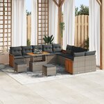 Ensemble de canapé de jardin vidaXL 13 pièces avec coussins gris en rotin synthétique et acacia