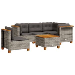 vidaXL Salon de jardin 6 Pièces avec coussins gris résine tressée