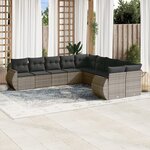 vidaXL Salon de jardin 11 Pièces avec coussins gris résine tressée