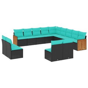 vidaXL Salon de jardin avec coussins 13 Pièces noir résine tressée