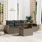 vidaXL Salon de jardin 5 Pièces avec coussins gris résine tressée