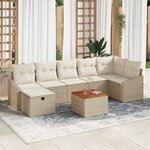 vidaXL Ensemble de canapés de jardin 8 pièces avec coussins Beige Poly Rattan