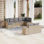 vidaXL Salon de jardin avec coussins 9 Pièces beige résine tressée