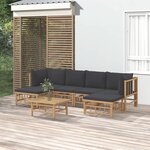 vidaXL Salon de jardin 7 Pièces avec coussins gris foncé bambou