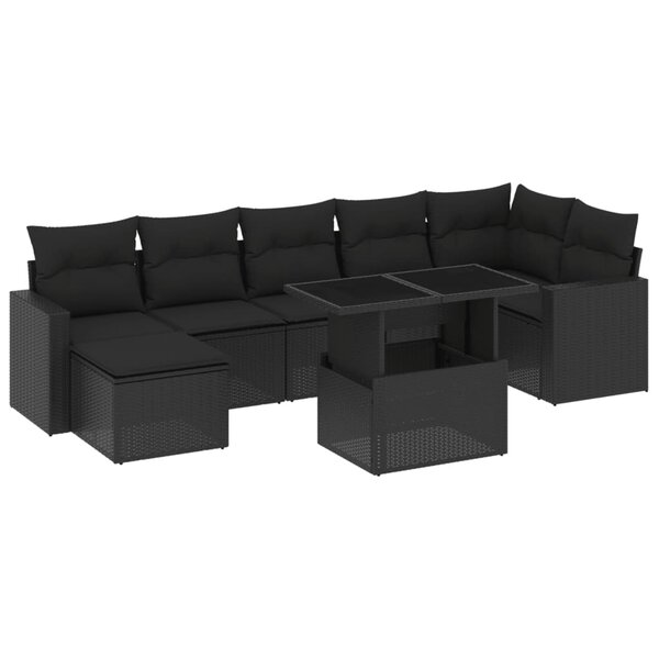 vidaXL Salon de jardin 8 Pièces avec coussins noir résine tressée