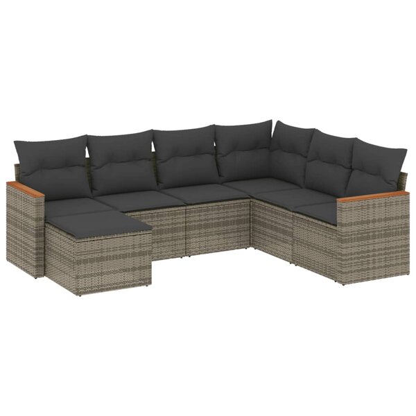 vidaXL Salon de jardin avec coussins 7 Pièces gris résine tressée