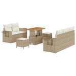 Ensemble Canapé de Jardin de 8 Pièces avec Coussins Beige Poly Rattan Acacia