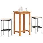 vidaXL Ensemble de bar de jardin 3 Pièces noir bois massif acacia rotin