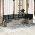 Ensemble de Canapé de Jardin vidaXL 7 Pièces Avec Coussins Gris Clair Poly Rattan