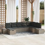vidaXL Ensemble canapé de jardin 8 pièces avec coussins gris poly rotin
