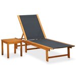 vidaXL Chaise longue avec table Bois d'acacia solide et textilène