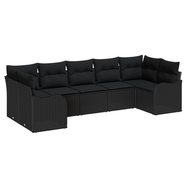 Ensemble de canapé de jardin 7 pièces avec coussins en poly rattan noir