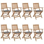 vidaXL Chaises pliables de jardin 8 Pièces avec coussins Bois d'acacia