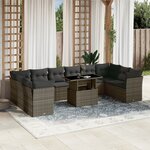 vidaXL Salon de jardin 11 Pièces avec coussins gris résine tressée