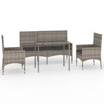 vidaXL Salon de jardin 4 Pièces avec coussins Gris Résine tressée