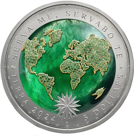 Pièce de monnaie en Argent 5 Dollars g 31.1 (1 oz) Millésime 2024 Precious Earth EMERALD