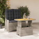 vidaXL Ensemble à manger de jardin et coussins 2 Pièces gris rotin