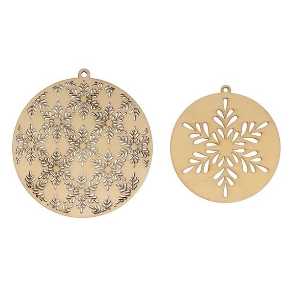 2 médaillons en bois ronds Ø 10 cm et 21 cm - Flocons