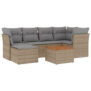 vidaXL Salon de jardin avec coussins 7 Pièces beige résine tressée