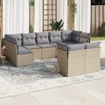 vidaXL Salon de jardin avec coussins 9 Pièces beige résine tressée