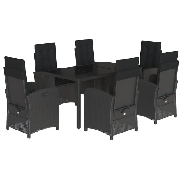 vidaXL Ensemble à manger de jardin coussins 7Pièces Noir Résine tressée
