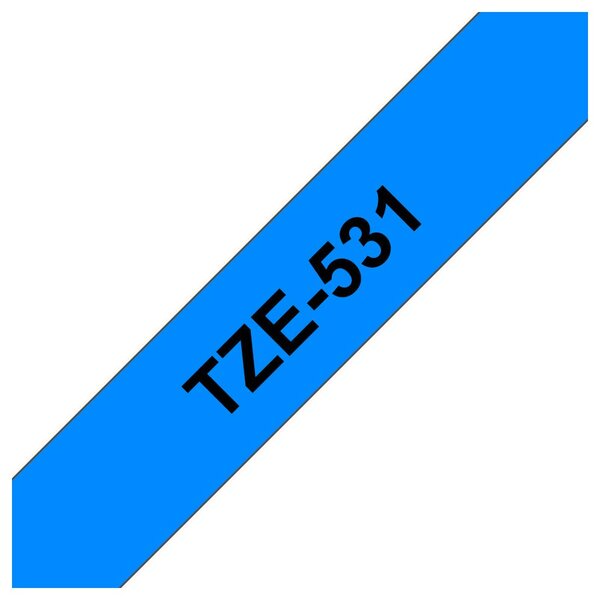Ruban titreuse brother - tze - écriture noir / fond bleu - 12 mm x 8 m - modèle tze-531