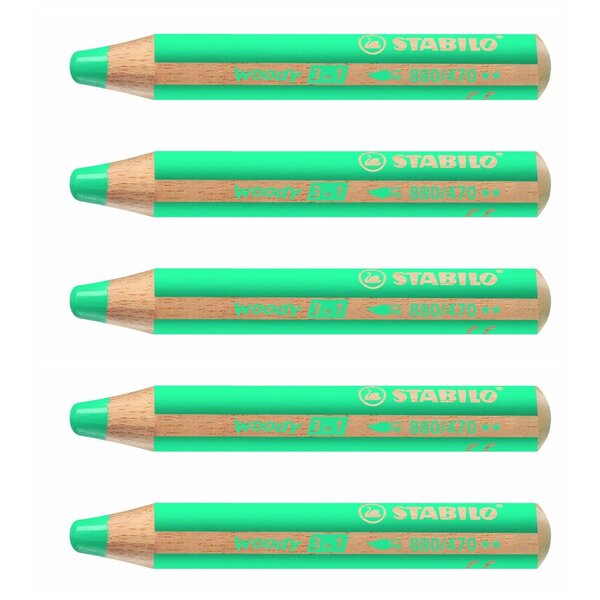 Crayon woody 3 en 1 extra large vert jade clair x 5 stabilo