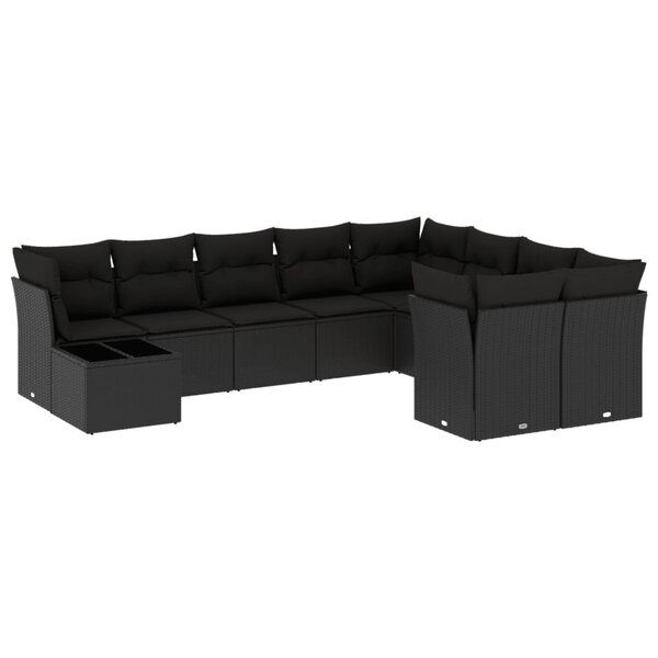 vidaXL Salon de jardin 10 Pièces avec coussins noir résine tressée