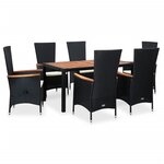 vidaXL Mobilier à dîner d'extérieur 7Pièces Résine tressée et acacia Noir