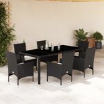 vidaXL Ensemble à manger de jardin et coussins 7 Pièces noir rotin acacia
