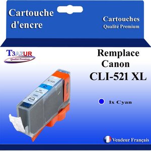 T3AZUR - Cartouche compatibles avec Canon CLI521 CLI-521 XL pour Canon Pixma MP620 MP630 MP640 MP980 MP990 MX860 MX870 - Cyan