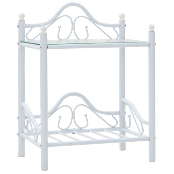vidaXL Table de chevet Acier et verre trempé 45 x 30 5 x 60 cm Blanc
