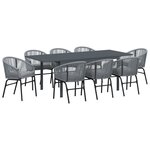 Ensemble de salle à manger de jardin de 10 pièces avec coussins Gris Poly Rattan