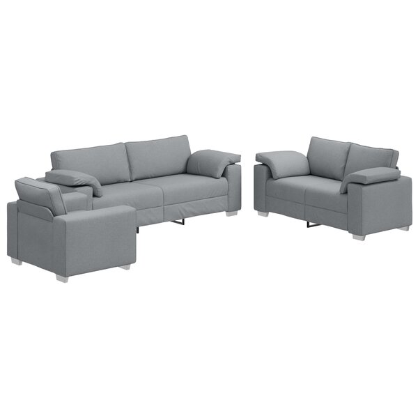 Canapé 3 pièces avec coussins en tissu gris clair
