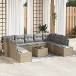 vidaXL Ensemble de canapé de jardin de 10 pièces avec coussins en poly rotin noir