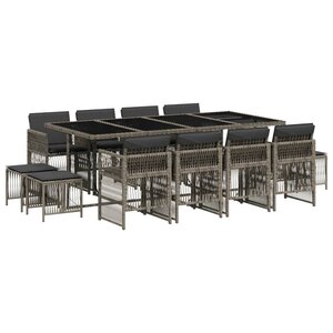 vidaXL Ensemble à manger de jardin coussins 13 Pièces gris résine tressée