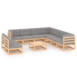 vidaXL Salon de jardin 10 Pièces avec coussins Bois de pin massif