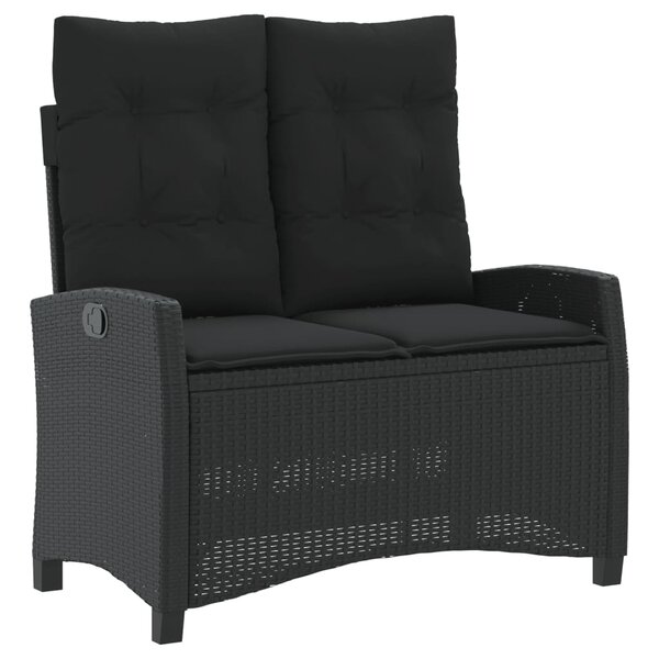 vidaXL Banc inclinable de jardin avec coussins noir résine tressée
