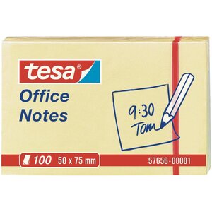 Bloc 100 Office Notes Repositionnables 50 x 75 mm Jaune TESA