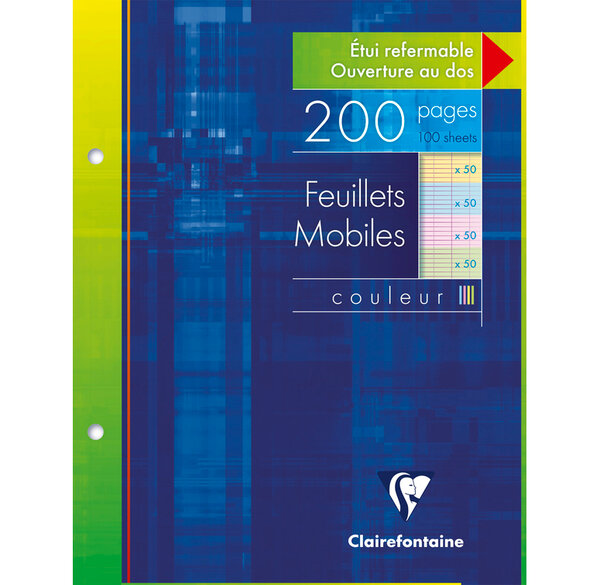 Etui de 100 Feuillets mobiles couleur Format 17x22 cm 200p (25x4 coul.assortie... CLAIREFONTAINE