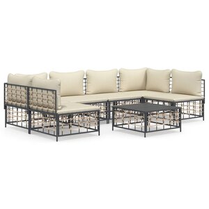 vidaXL Salon de jardin 7 Pièces avec coussins anthracite résine tressée