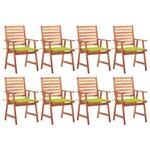 vidaXL Chaises à manger d'extérieur lot de 8 et coussins Acacia massif