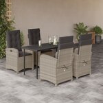 vidaXL Ensemble à manger de jardin et coussins 5 Pièces gris clair rotin