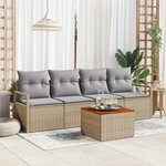 Set de Canapé de Jardin 5 Pièces avec Coussins Beige Poly Rattan Acacia