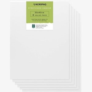 ACROPAQ 6 Toiles à Peindre avec châssis 30 x 40 cm- Surface en Coton de qualité supérieure 280 g/m²- Conforme FSC sans acide